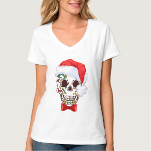 T-shirt Crâne à sucre de Noël avec chapeau de Santa - chem