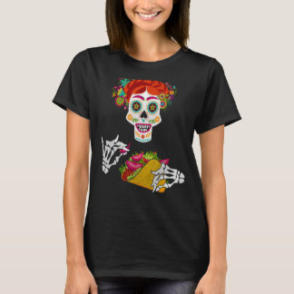 T-shirt Crâne à sucre mexicain avec Taco Mexique Cinco De 