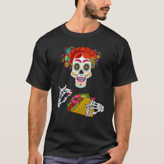 T-shirt Crâne à sucre mexicain avec Taco Mexique Cinco De 