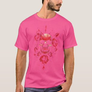 T-shirt Crâne Art Rose Rouge Floral Goth Gothique Vintage