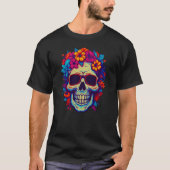 T-shirt Crâne Aux Fleurs Colorées (Devant)