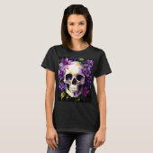 T-shirt Crâne aux fleurs violettes Goth Aquarelle Art (Devant entier)