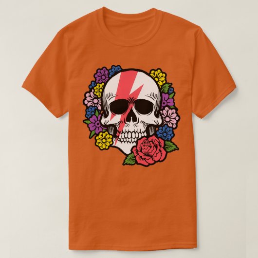 T-shirt Crâne avec boulon rouge et fleurs (Design devant)