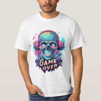 T-shirt Crâne avec casque Gamer Design de style de dessin