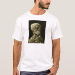 T-shirt Crâne avec cigarette par Van Gogh<br><div class="desc">Peintures expressionnistes de Van Gogh : Crâne avec toile de cigarette brûlante</div>
