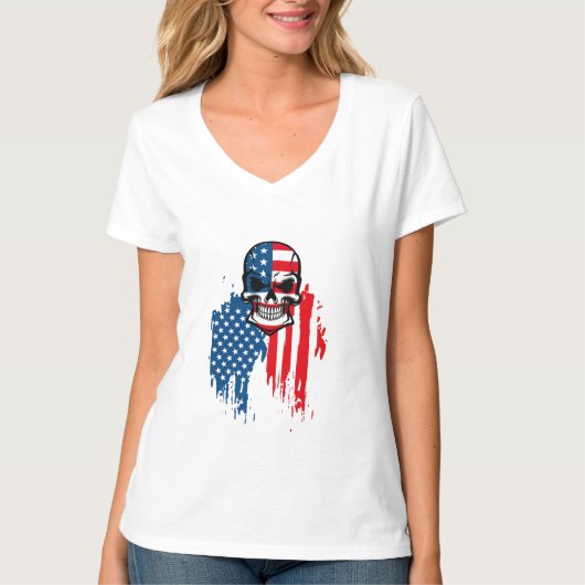 T-shirt Crâne avec drapeau américain (Devant)