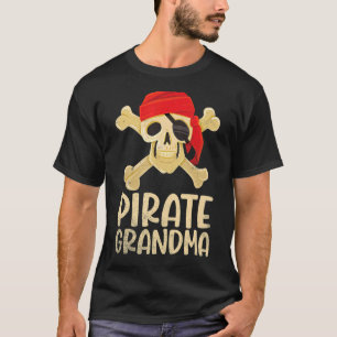 T-shirt Crâne Avec Écharpe Rouge Pirate Grand-Mère Heureux