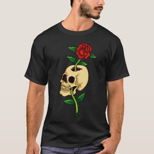 T-shirt Crâne avec Rose (Devant)