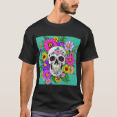 T-shirt crâne coloré avec fleurs Sans titre Design (Devant)