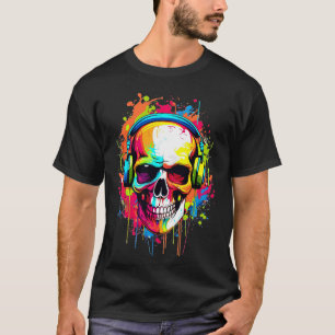 T-shirt Crâne coloré portant un casque