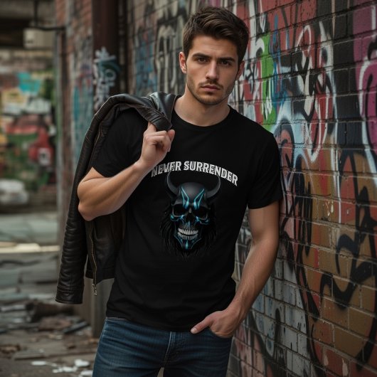 T-Shirt crâne cyberpunk « Ne jamais abandonner »