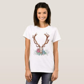 T-shirt Crâne de cerf avec fleurs 2 (Devant entier)