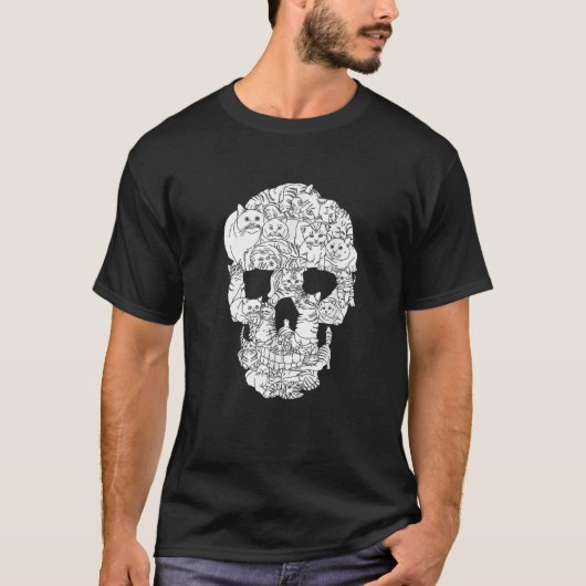 T-shirt Crâne de chat Halloween Funny Goth Punk Emo Graphi (Devant)