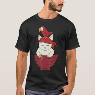 T-shirt Crâne de chat pirate mignon 1