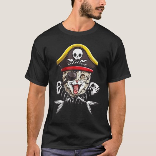 T-shirt Crâne de chat pirate mignon 3 (Devant)
