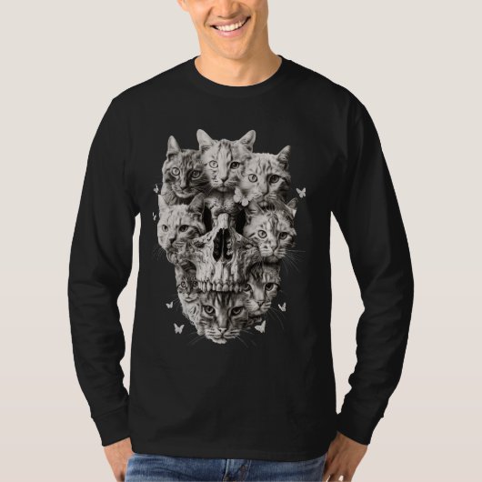 T-shirt Crâne de chat Skeleton Costume d'Halloween Amoureu (Devant)