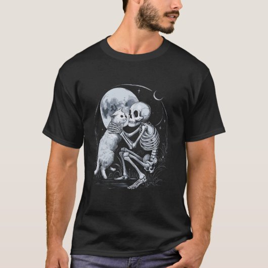 T-shirt Crâne de chat squelette Kitty Gothique Costume Hal (Devant)