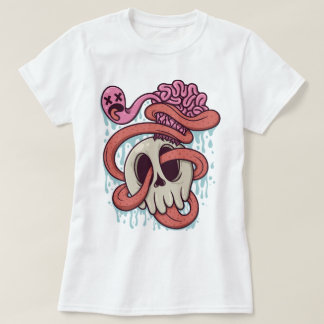 T-shirt Crâne de dessin avec cerveau et langue