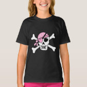 T-shirt Crâne de fille pirate et os noir (Devant)