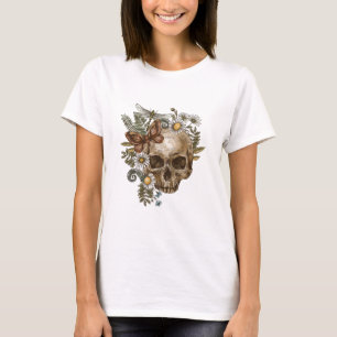 T-shirt crâne de fleur vintage gothique et papillons