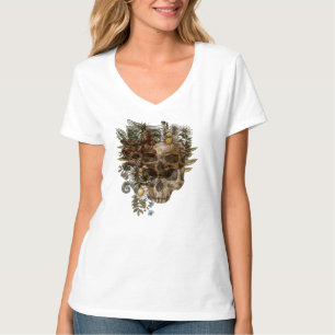 T-shirt crâne de fleur vintage gothique et papillons