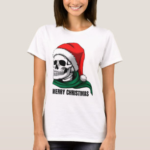 T-shirt Crâne de Noël gothique avec chapeau de Père Noël –