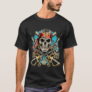 T-shirt crâne de pirate classique avec épées croisées