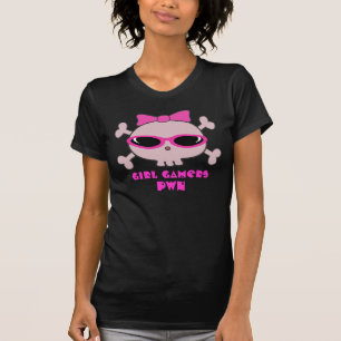 T-shirt Crâne de pwn de Gamers de fille avec des lunettes