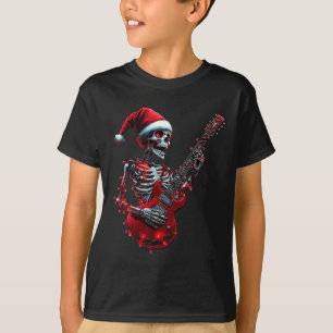 T-shirt Crâne de squelette de Noël jouant de la guitare Ro