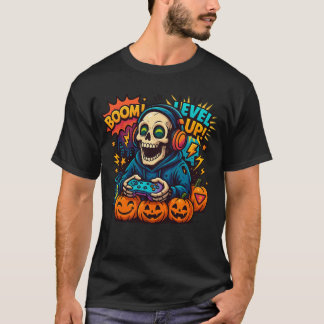 T-shirt Crâne de squelette Halloween Gamer Citrouille effr