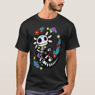 T-shirt Crâne de sucre Axolotl Fleur mexicaine Dia de los 