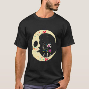 T-shirt Crâne de Sucre Chat Lune Dia De Los Muertos Mexica