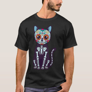 T-shirt Crâne de Sucre Chat Squelette Mignon Jour des Mort