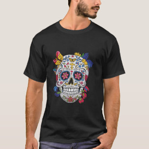 T-shirt Crâne de sucre coloré papillon floral Dia de Los M