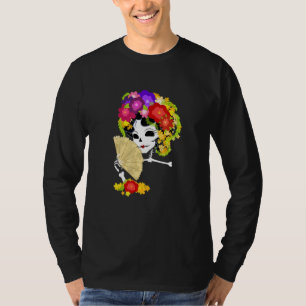 T-shirt Crâne de sucre floral Fleurs colorées Tee graphiqu