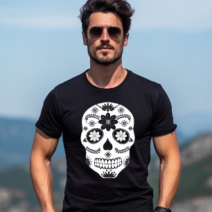 T-shirt Crâne de sucre mexicain 2 Hommes noir et blanc