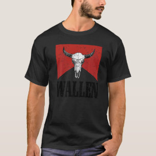T-shirt Crâne de taureau rétro rouge Wallen Western Countr