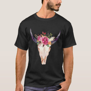 T-shirt Crâne de vache avec des fleurs pour bovins