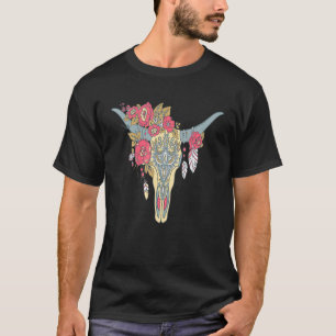 T-shirt Crâne de vache pour femmes fleurs de sucre roses H