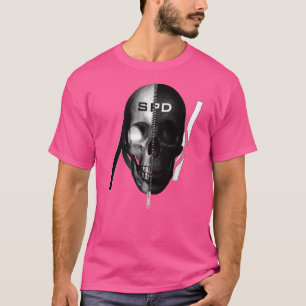 T-shirt Crâne demi blanc et demi noir masque fractionné