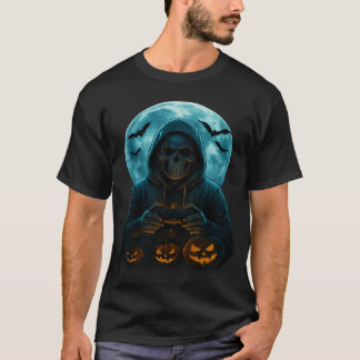 T-shirt Crâne d'Halloween squelette de jeu vidéo Citrouill