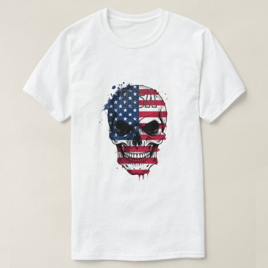 T-shirt Crâne du drapeau américain en détresse (Design devant)