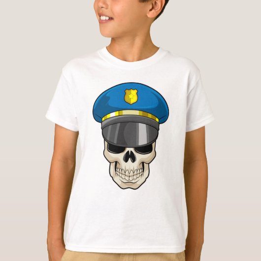 T-shirt Crâne en tant qu'officier de police avec casquette (Devant)