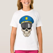T-shirt Crâne en tant qu'officier de police avec casquette (Devant)
