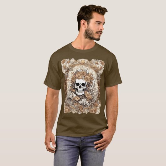 T-shirt Crâne Et Automne Rose Art Nouveau Design (Devant entier)