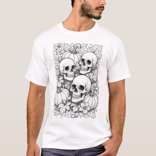 T-shirt crâne et citrouille (Devant)