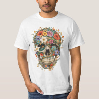 T-shirt Crâne fait de fleurs et de vignes