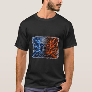 T-shirt Crâne Feu vs Glace – Fissure Électrique Bleue & Ro