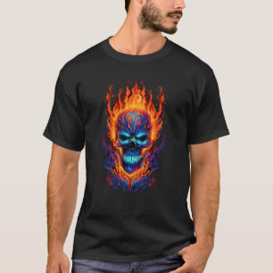 T-shirt Crâne flamboyant rouge orange et Cool bleu squelet