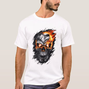 T-shirt Crâne flamme métallique - Design gothique
